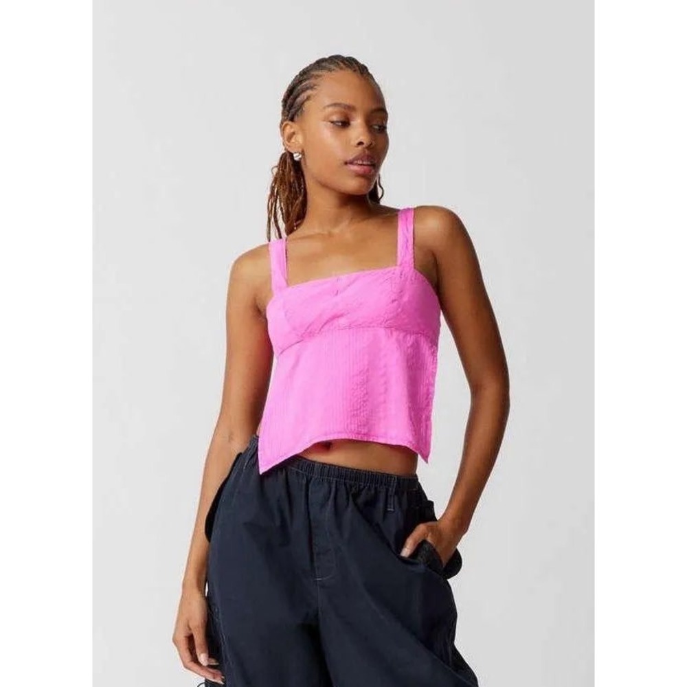 UO Ecote Babydoll Flowy Hot Pink Open Back Bow Crop Top Womens XS Rave‎ Coquette